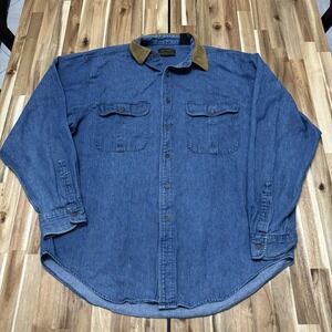 Vintage Eddie Bauer Shirt Mens L Blue Denim Long Sleeve Button Up Outdoor 90s